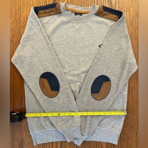 Club Room Gray Crewneck Sweater with Brown and Black Patches